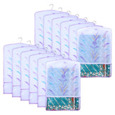 Kuber Industries Hanging Saree Cover | Brush Painting Pattern Saree Cover | Non-Woven Saree Covers for Home | Saree Cover with Small Transparent view | Pack of 12 | Purple